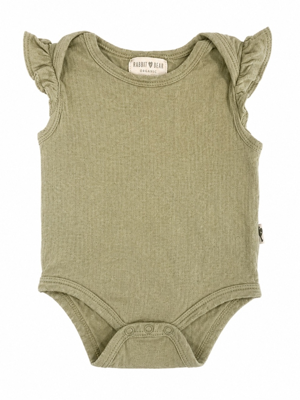 Rabbit Bear Organic Cotton Green Ruffle-Sleeve Baby Bodysuit